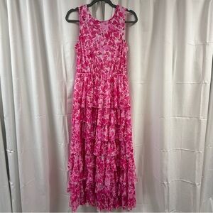 Vince Camuto Pink Floral Tiered Maxi Dress Sleeveless Size Small